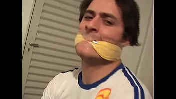 Play Brazilian guy tied up and gagged alone in home